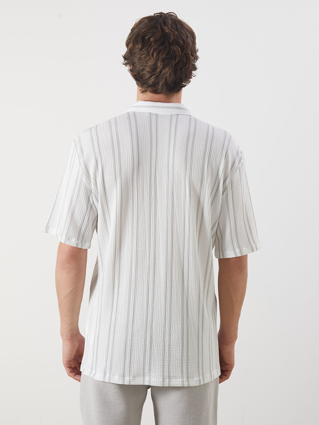 Gri Regular Fit Kısa Kollu Armürlü Erkek Gömlek-3