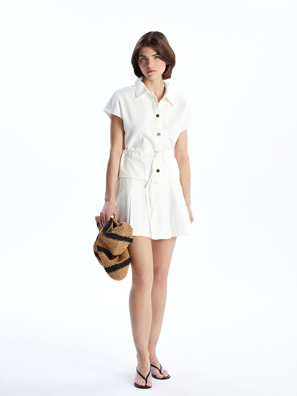 Beyaz Gömlek Yaka Kadın Yelek-1