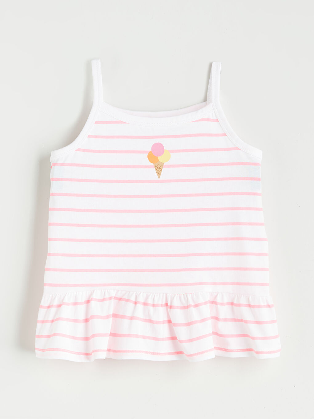 Pembe Dondurma Baskılı Çizgili Kız Çocuk Atlet