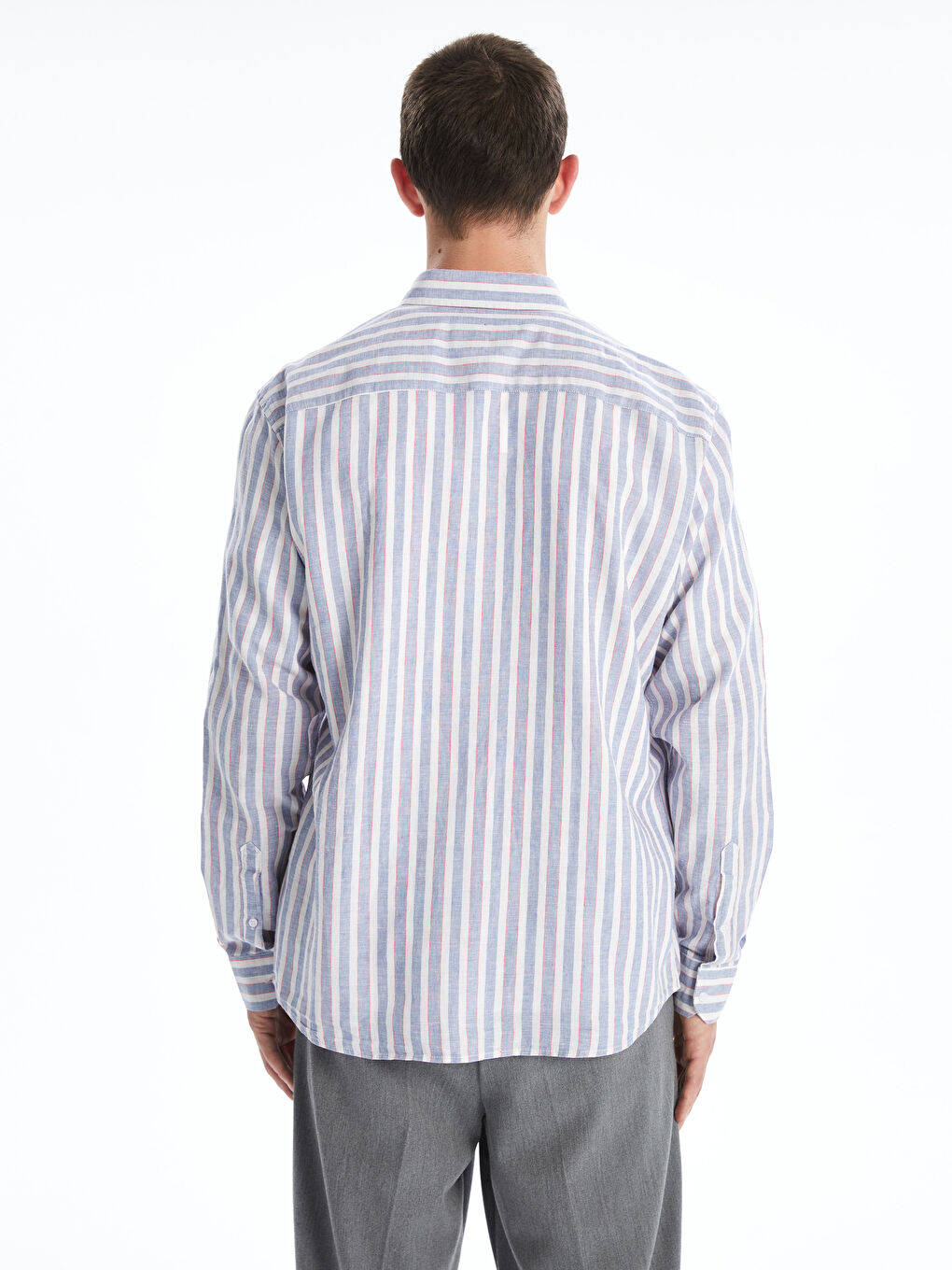 Mavi Slim Fit Uzun Kollu Çizgili Gömlek-3