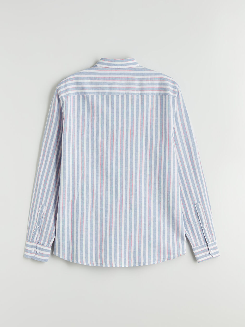 Mavi Slim Fit Uzun Kollu Çizgili Gömlek-5