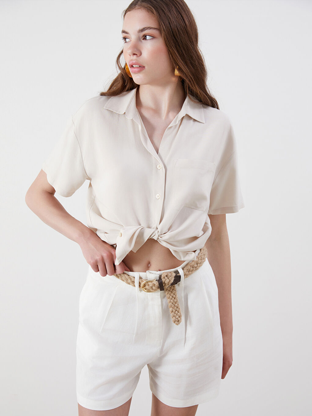 Linen Blend Women's Shirt -S5OT51Z8-Z4B
