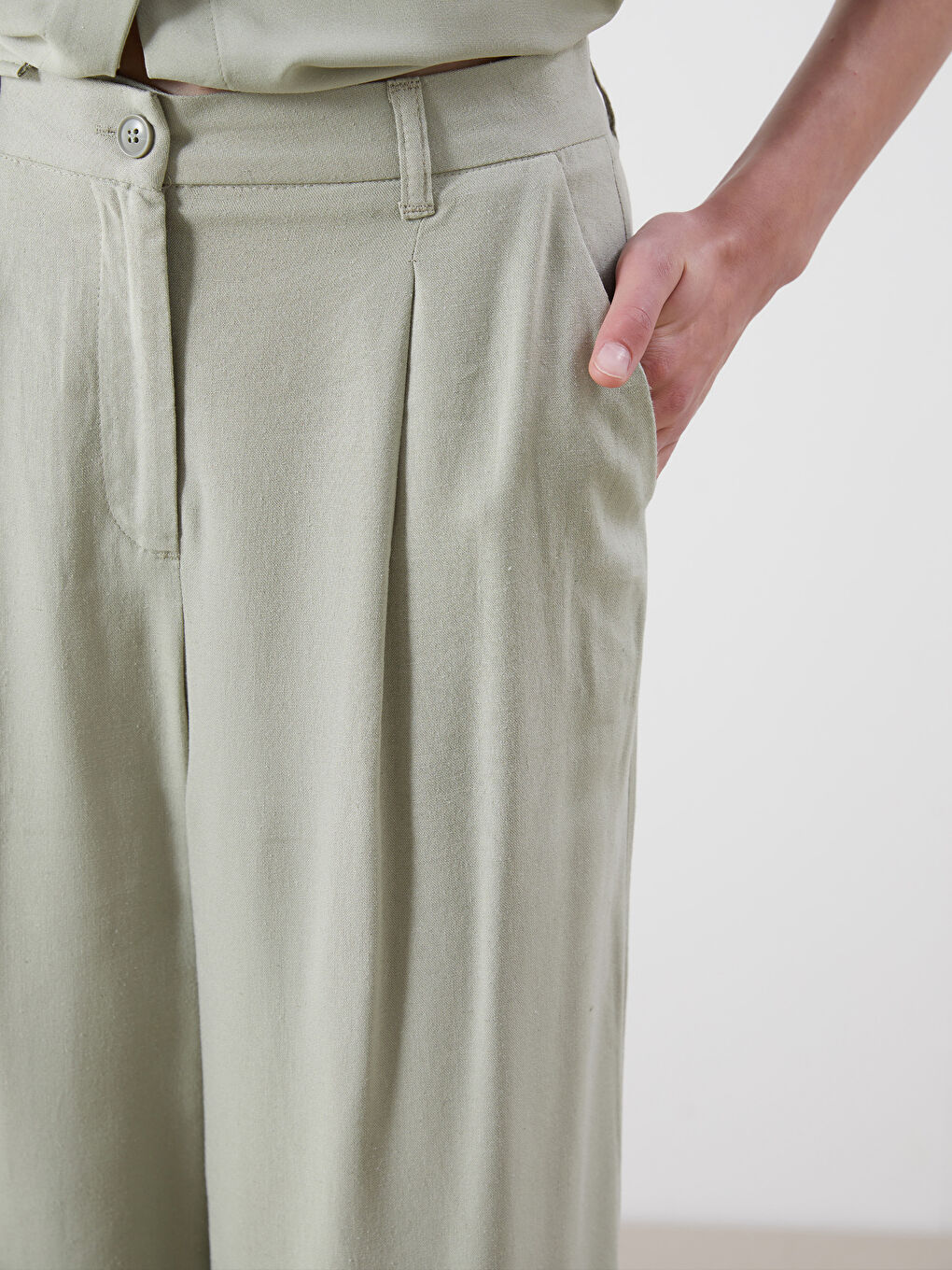 ქალის ფართო სელის ნარევი შარვალი-2