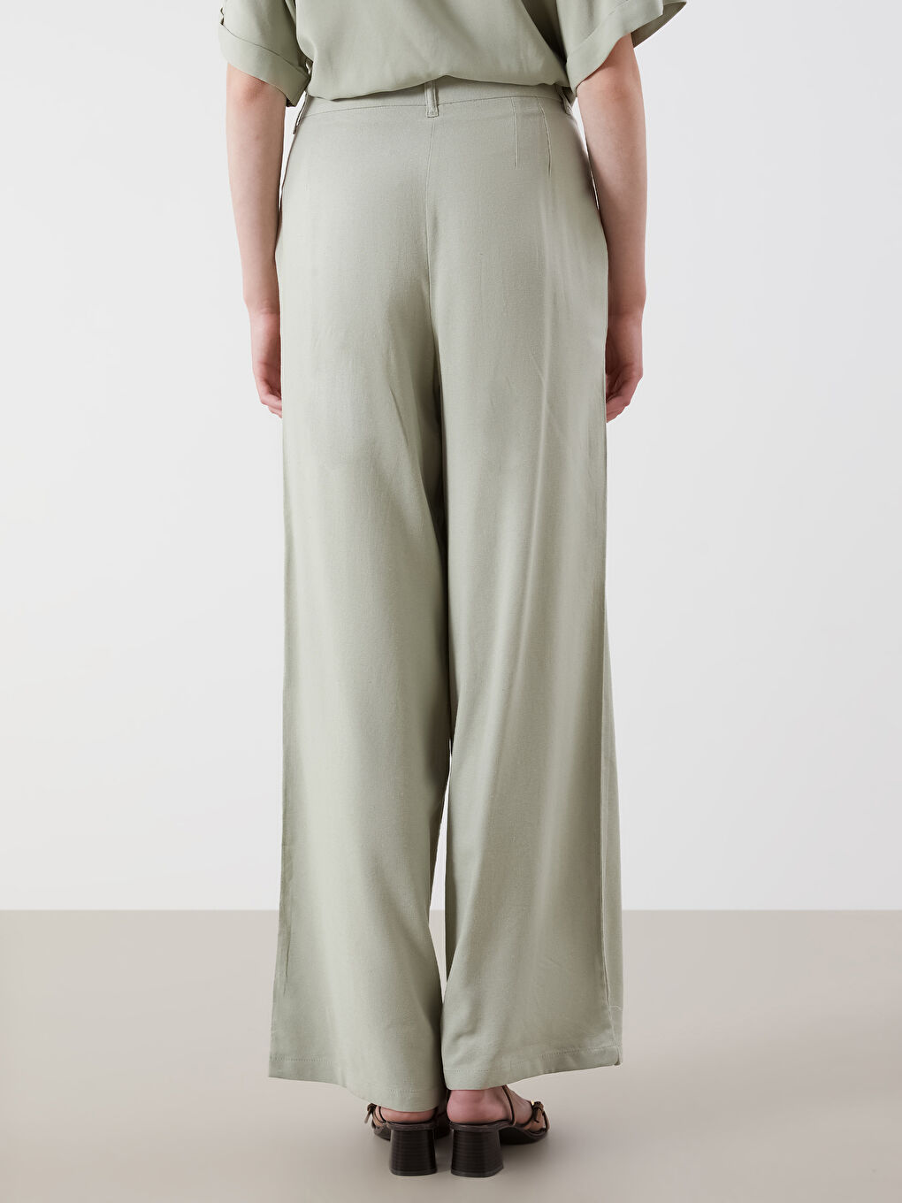 ქალის ფართო სელის ნარევი შარვალი-3