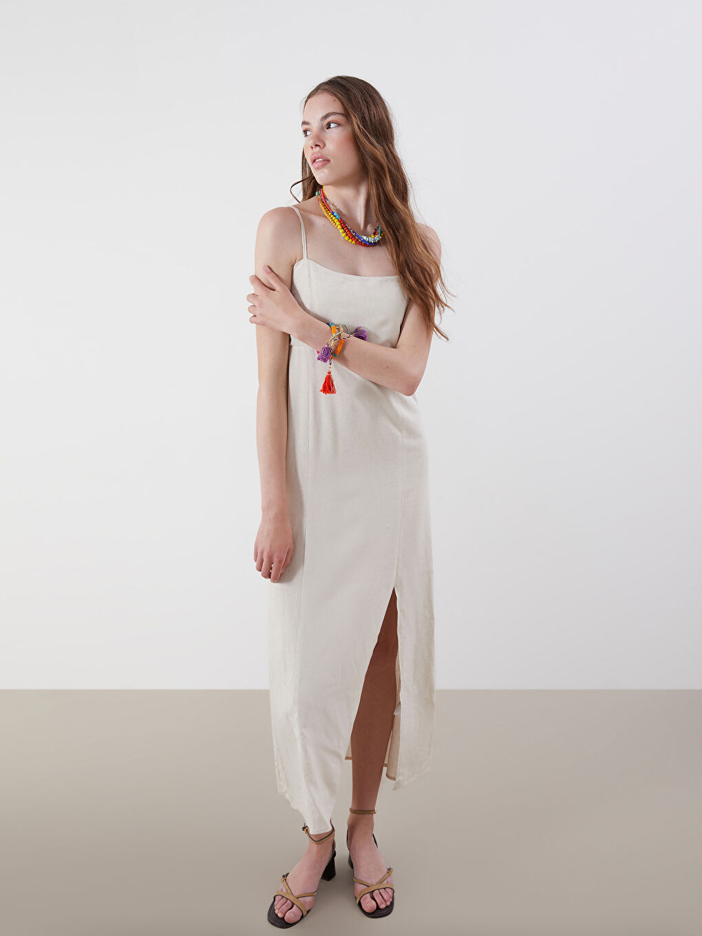 Square Collar Linen Blend Dress -S5OT61Z8-HZY