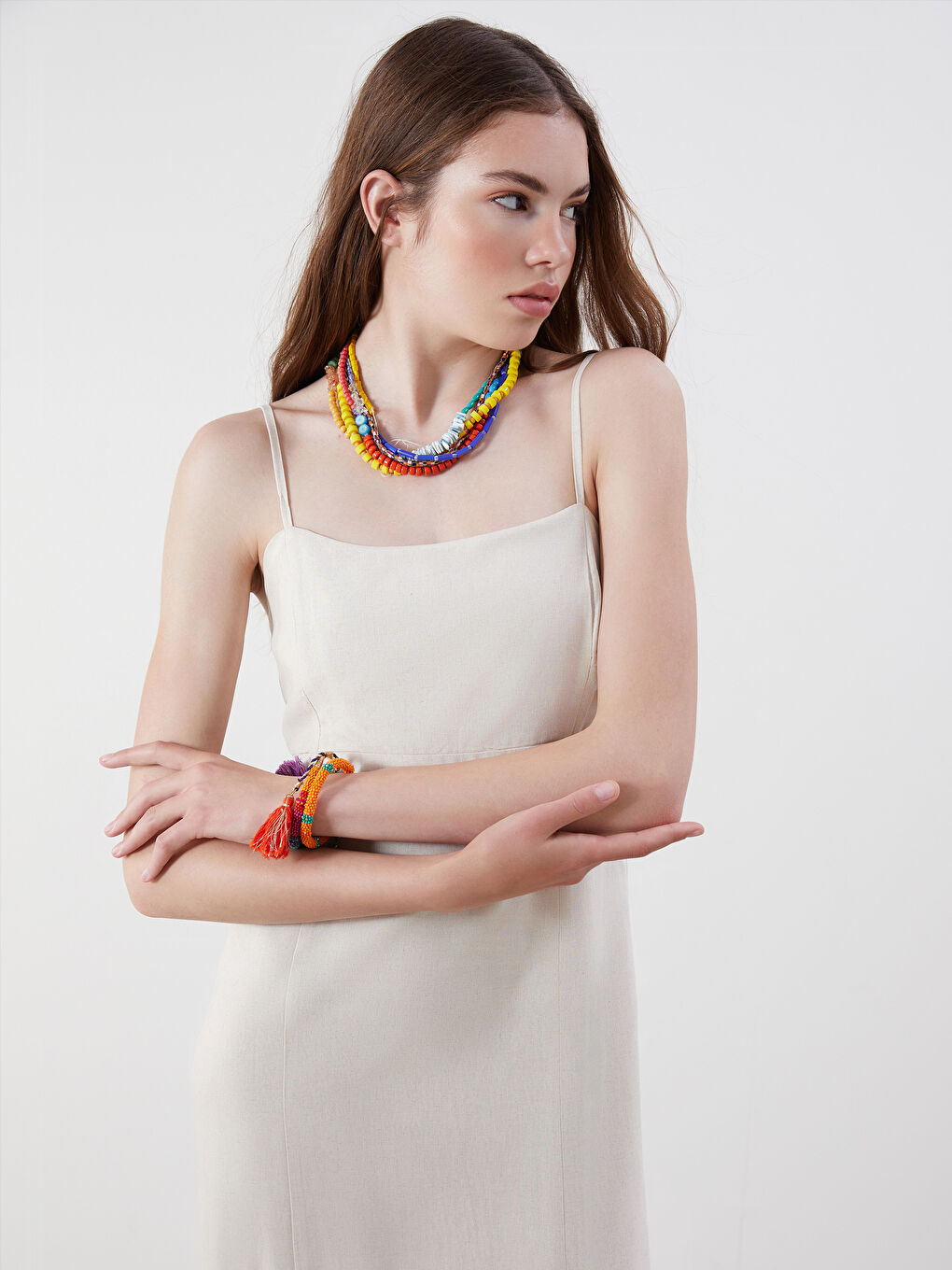 Square Collar Linen Blend Dress -S5OT61Z8-HZY