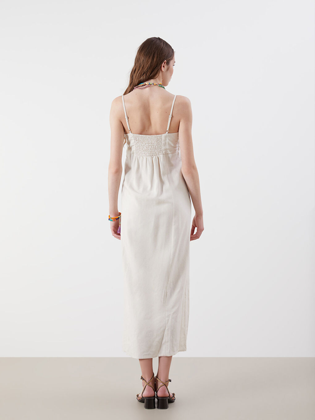 Square Collar Linen Blend Dress -S5OT61Z8-HZY