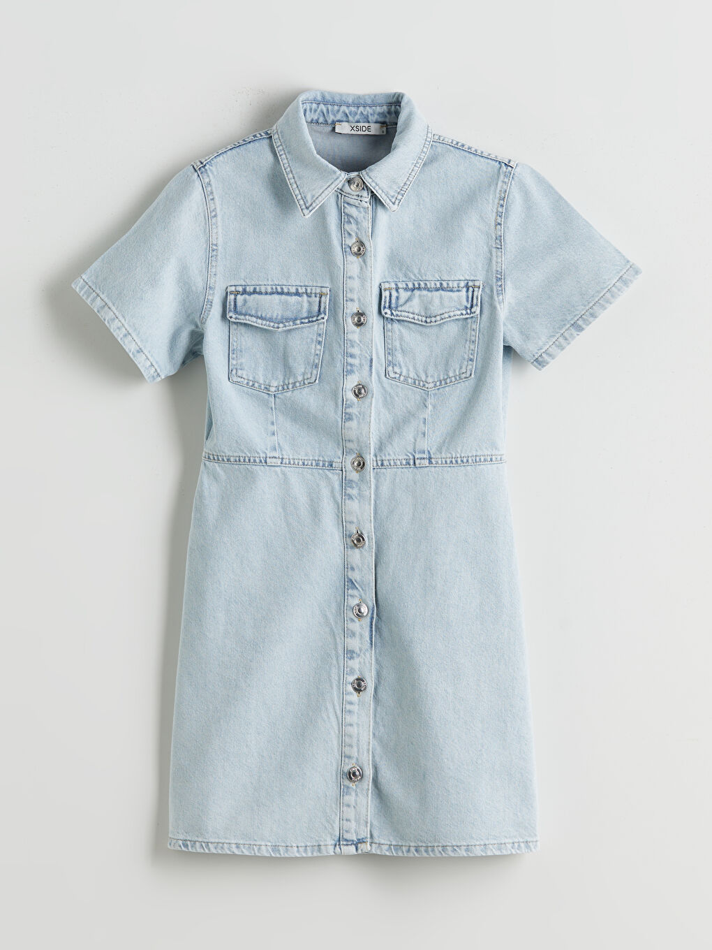 XSIDE Collared Neck Mini Denim Dress -S5OT62Z8-K9M