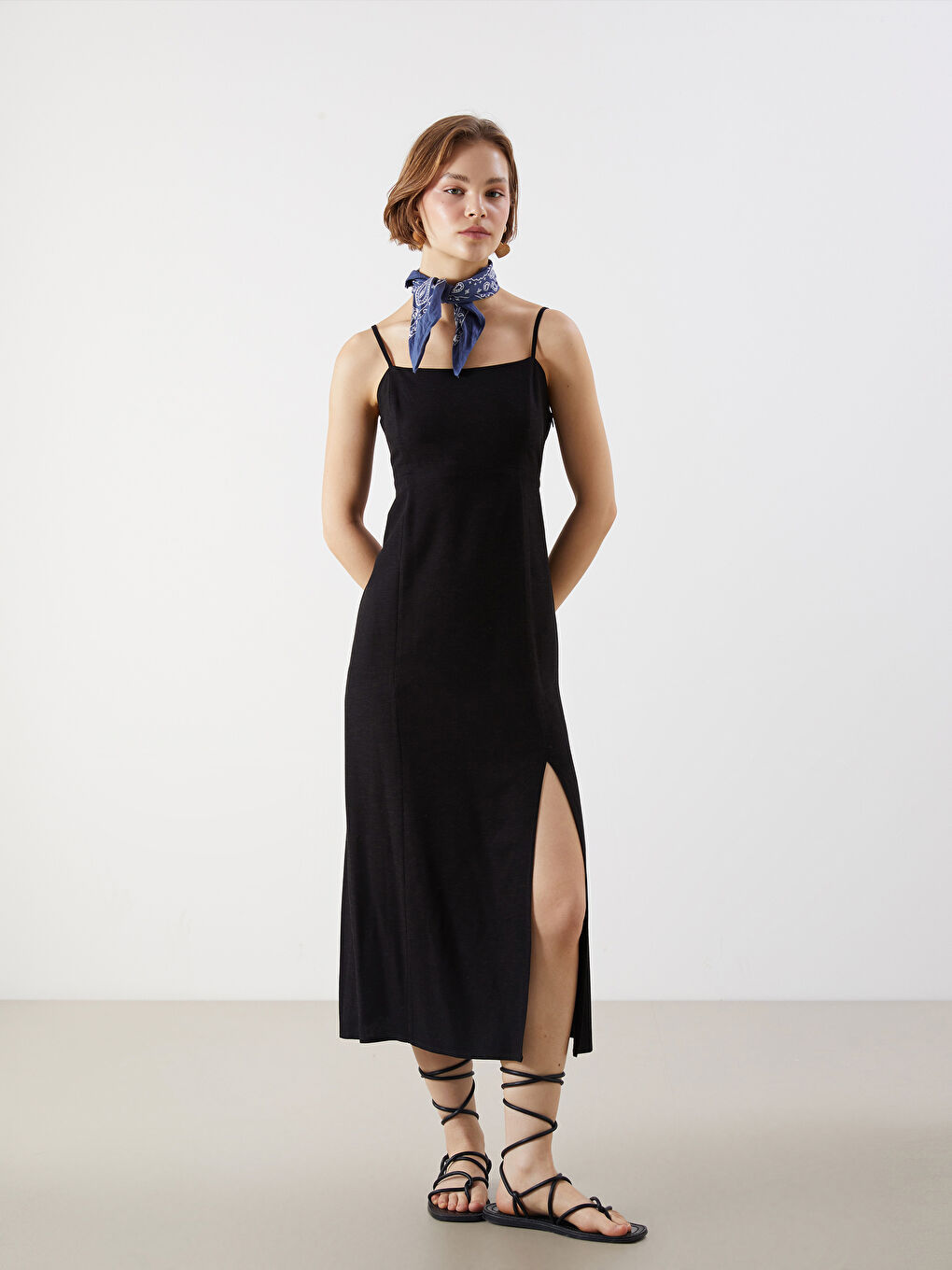 Square Collar Plain Strappy Linen Blend Women's Dress -S5OT65Z8-CVL