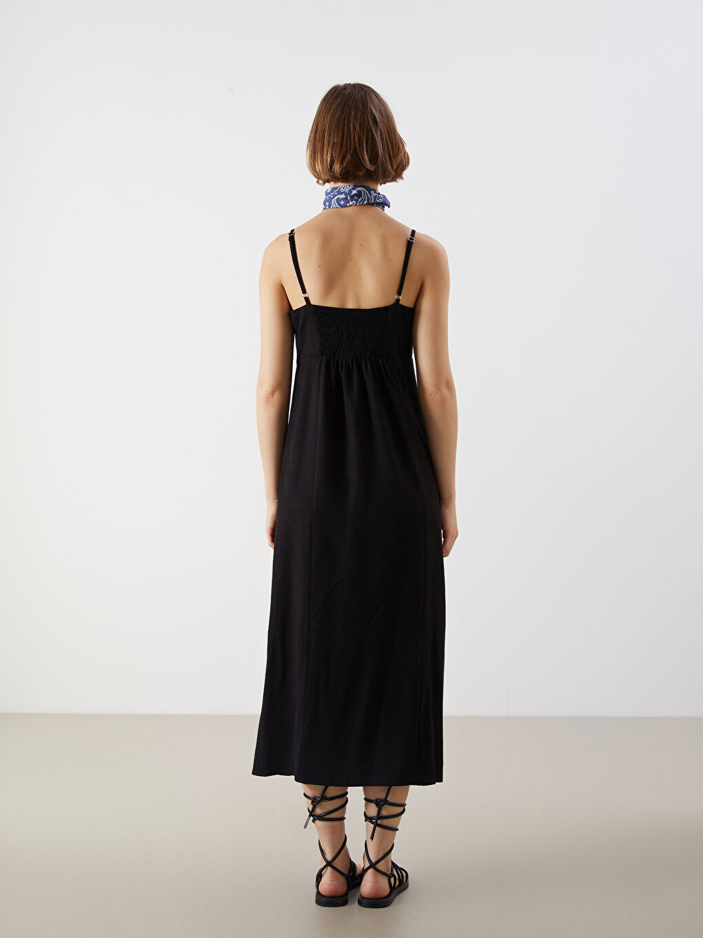 Square Collar Plain Strappy Linen Blend Women's Dress -S5OT65Z8-CVL