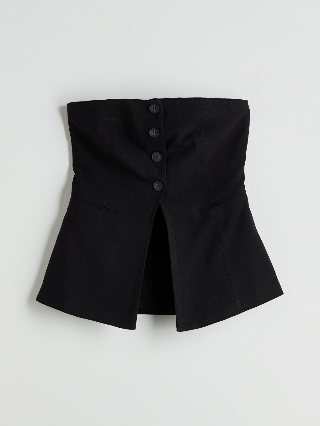 Siyah Straplez Yaka Keten Karışımlı Kadın Klasik Yelek-4