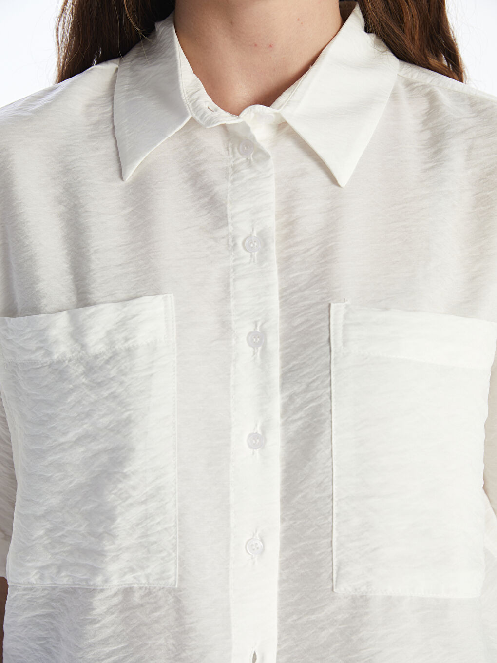 Beyaz Loose Fit Kadın Gömlek-2