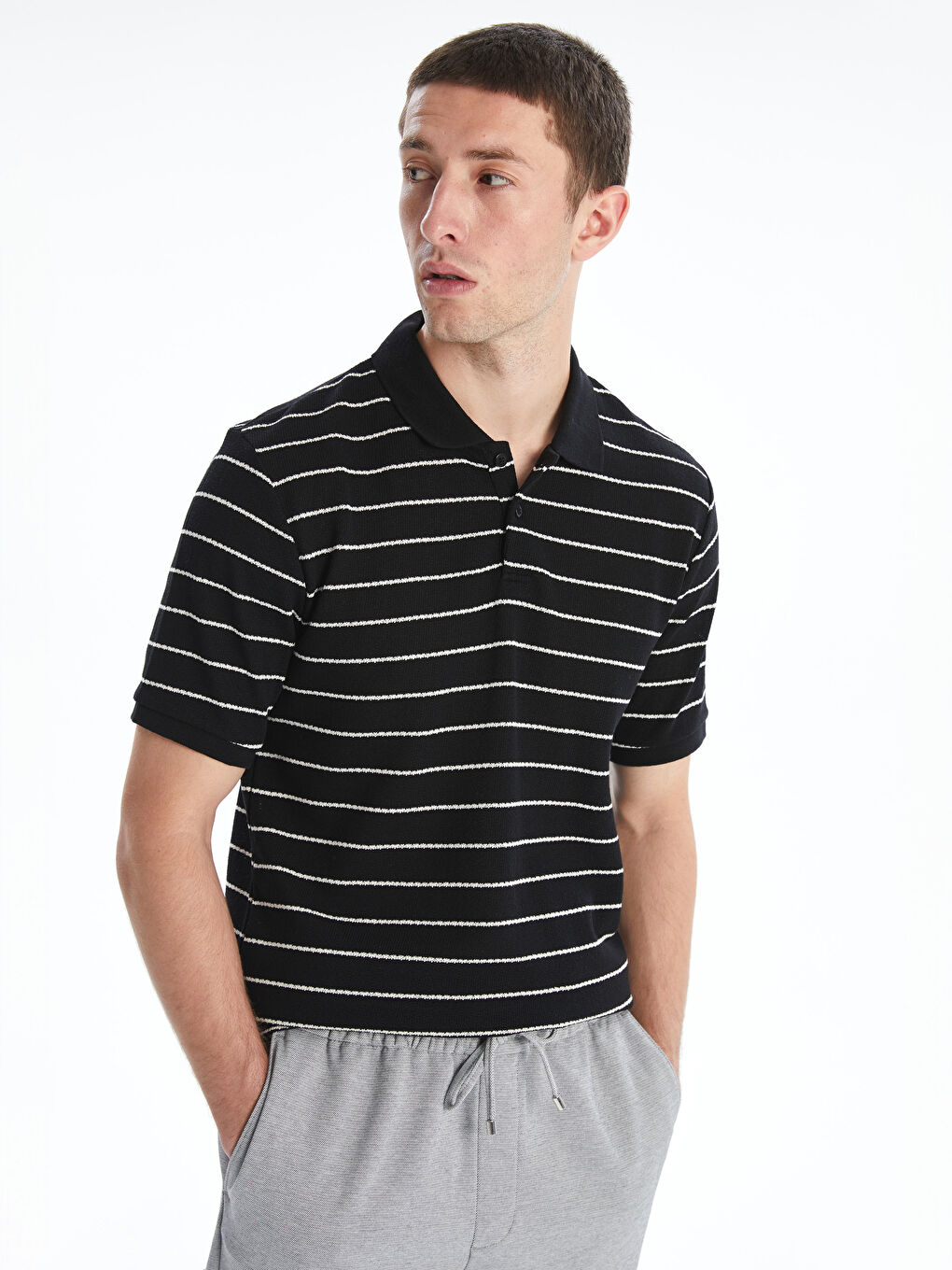 Polo Neck Striped Jersey Men's T-Shirt -S5OT83Z8-LEG