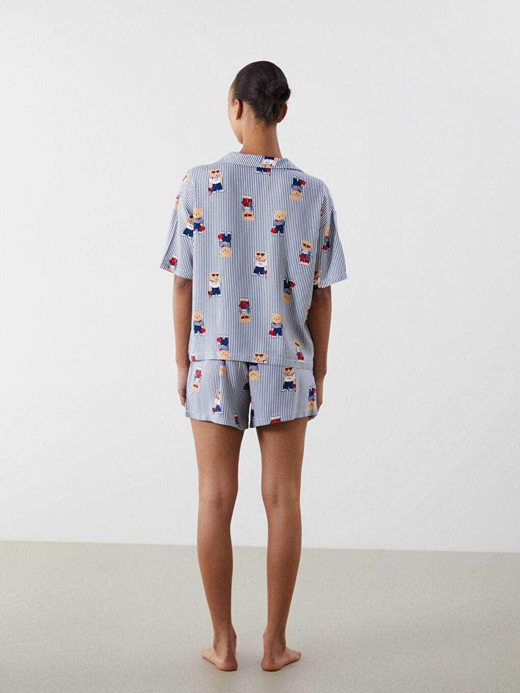 Teddy Bear Printed Women's Shortie Pyjama Set -S5OT86Z8-LSJ