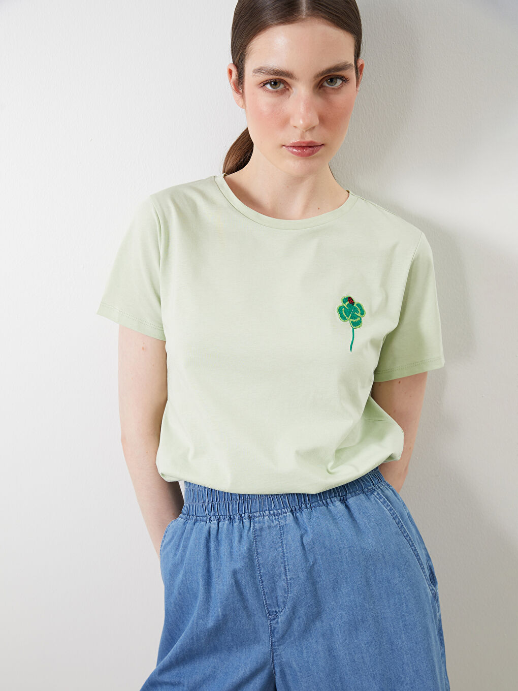 Crew Neck Embroidered Women's T-Shirt -S5OU32Z8-G2G