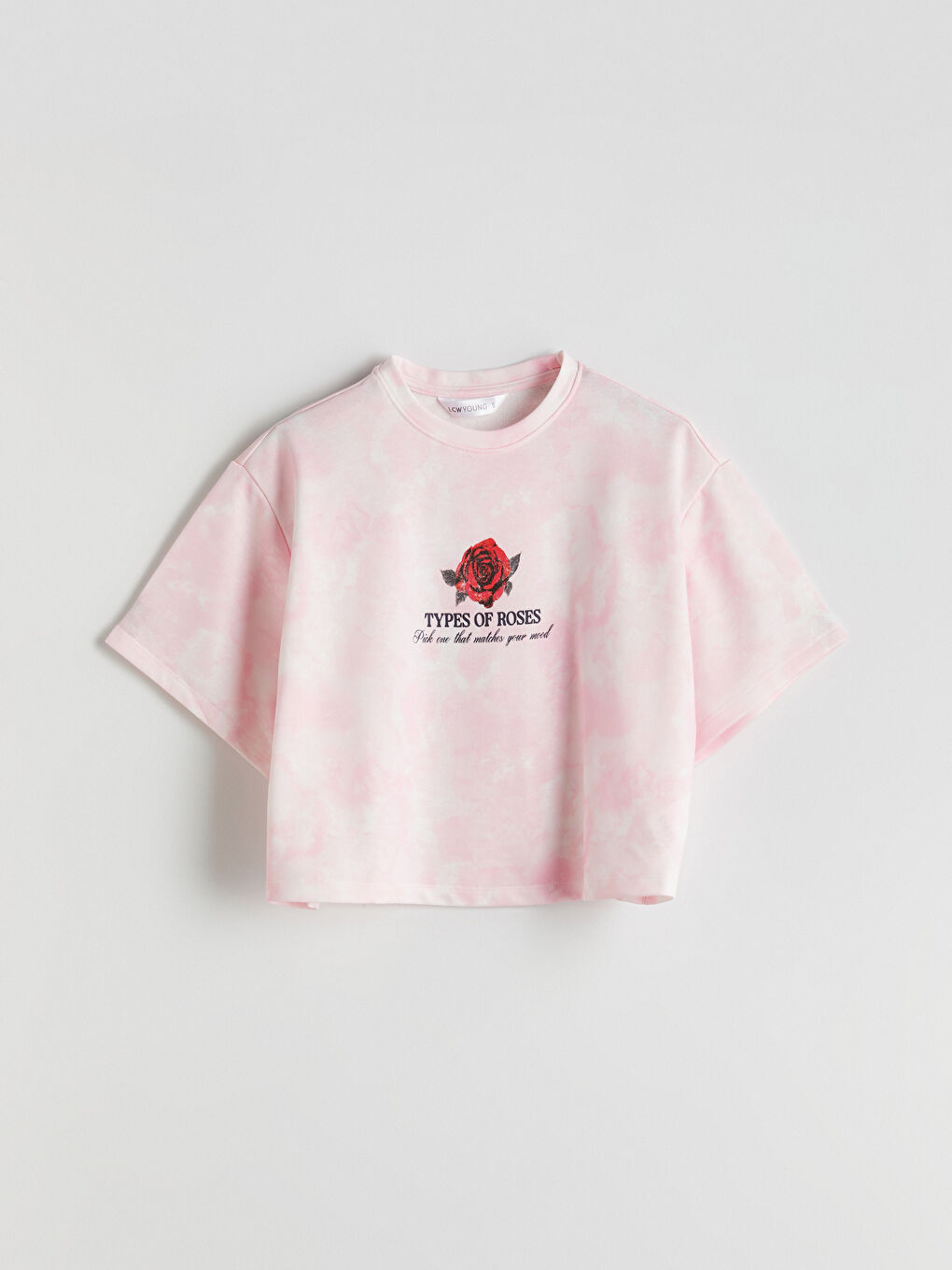 Pembe Bisiklet Yaka Baskılı Oversize Kadın Pijama Üstü