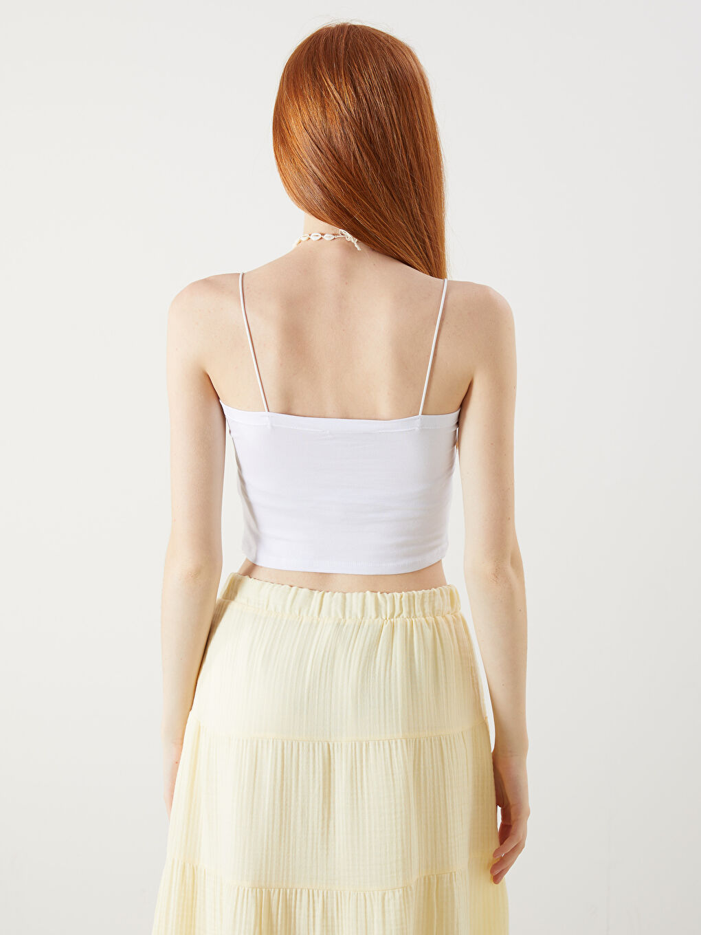 Beyaz Kare Yaka Askılı Crop-3