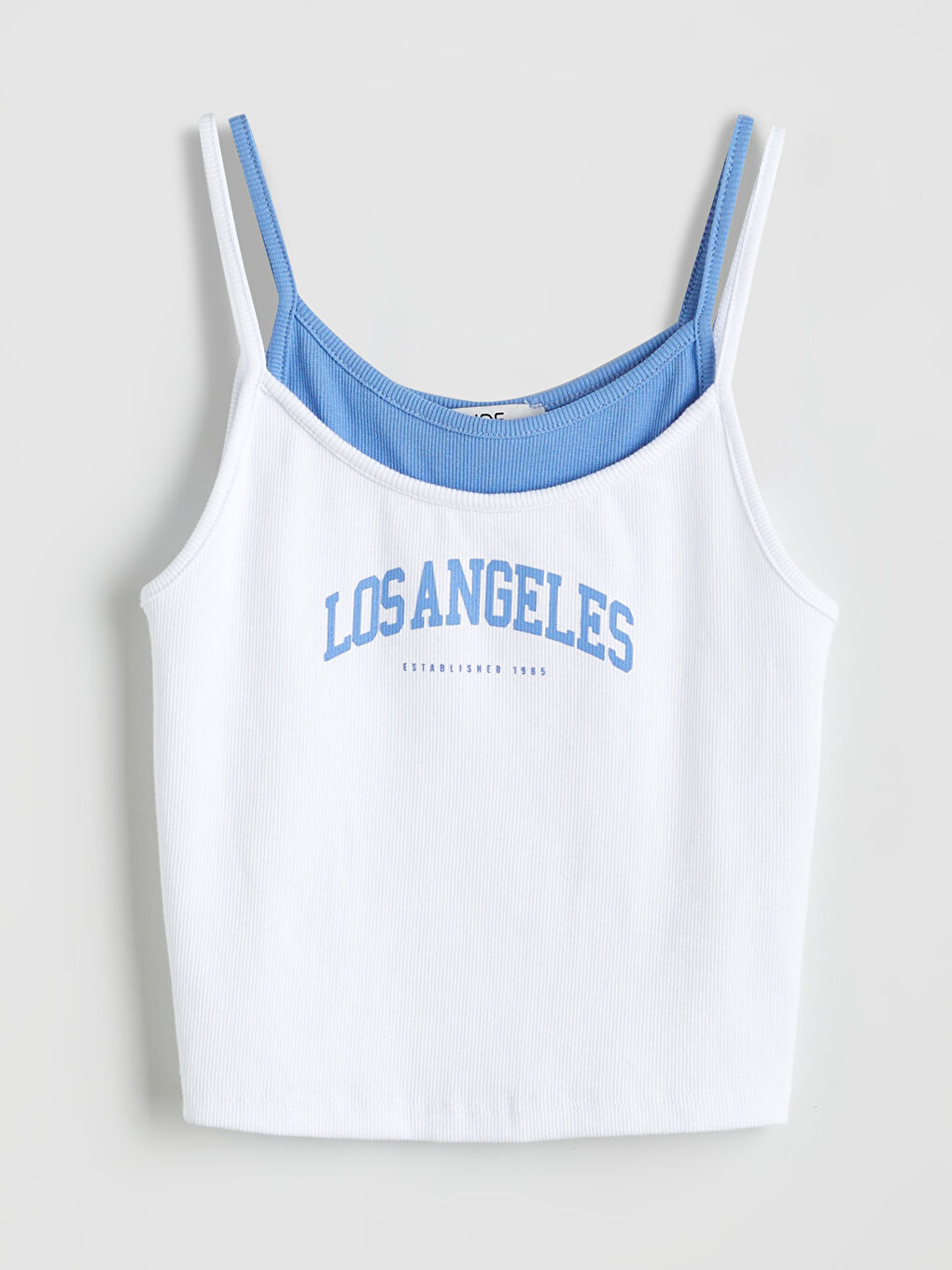 Beyaz U Yaka Çift Görünümlü Askılı Crop-4