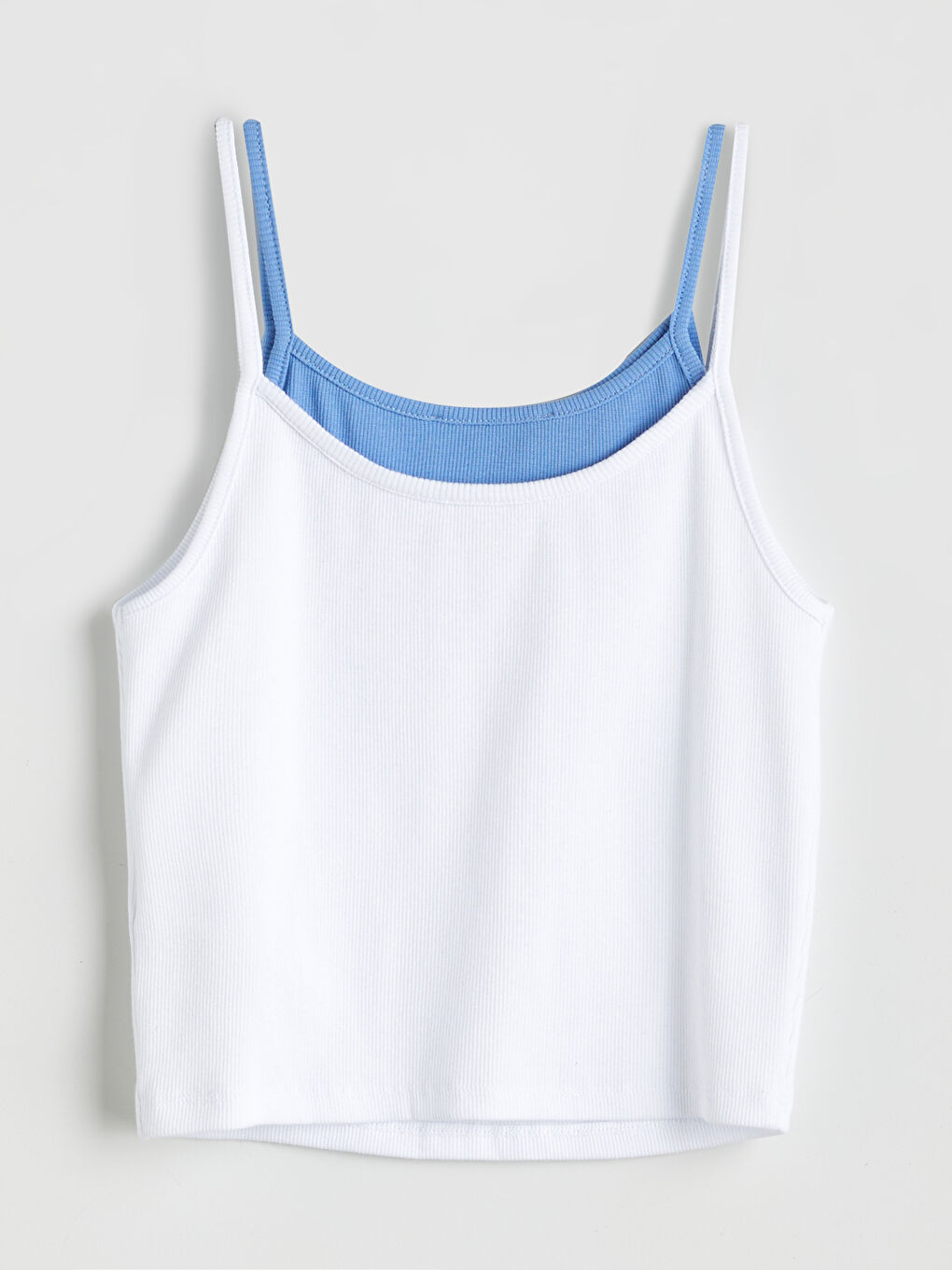 Beyaz U Yaka Çift Görünümlü Askılı Crop-5