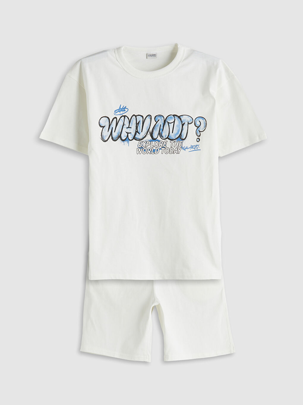 Ekru Bisiklet Yaka Erkek Çocuk Tişört ve Şort