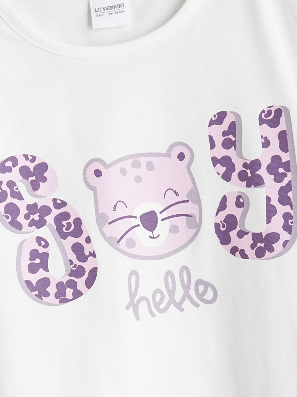 Ekru Bisiklet Yaka Baskılı Kız Çocuk Pijama Üst-1