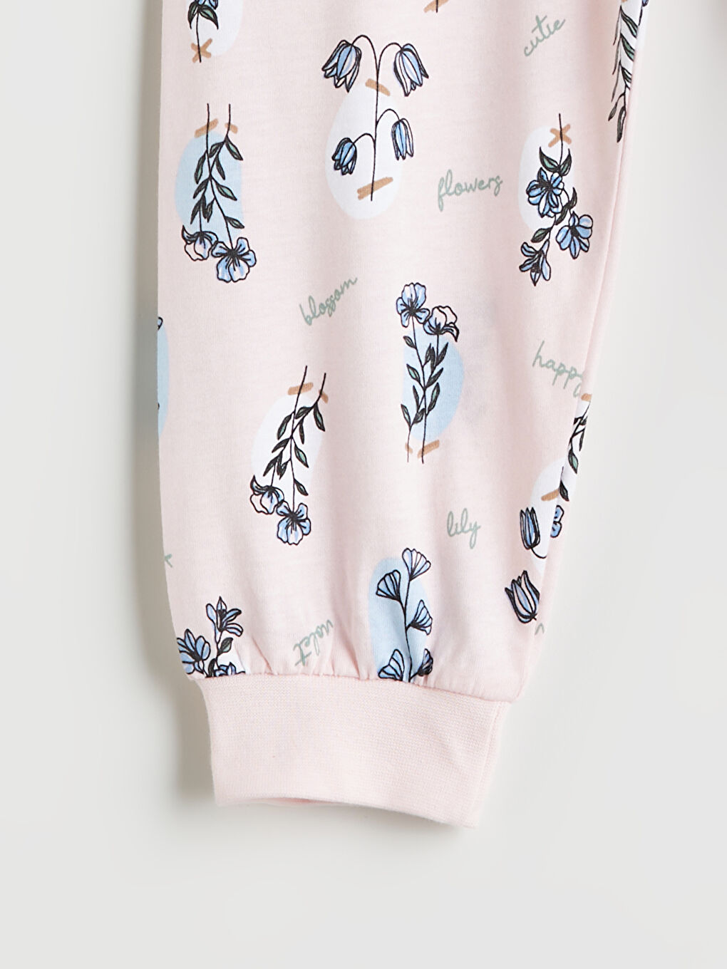Pembe Beli Lastikli Çiçekli Kız Çocuk Pijama Alt-1
