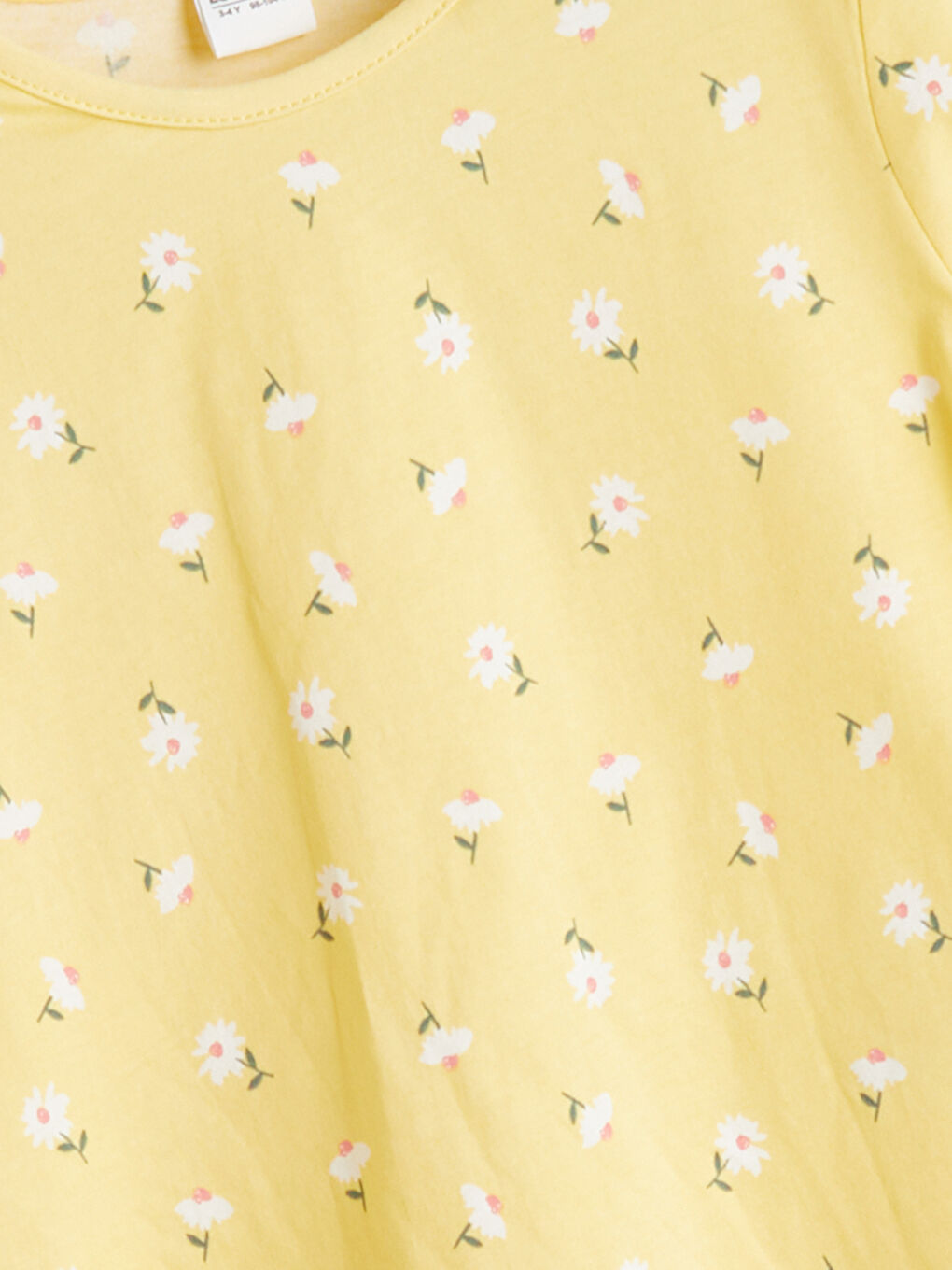 Sarı Bisiklet Yaka Çiçek Baskılı Kız Çocuk Tişört-1