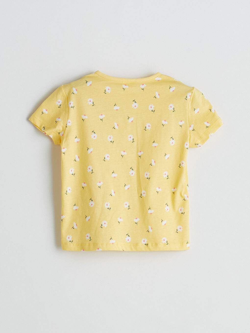 Sarı Bisiklet Yaka Çiçek Baskılı Kız Çocuk Tişört-2