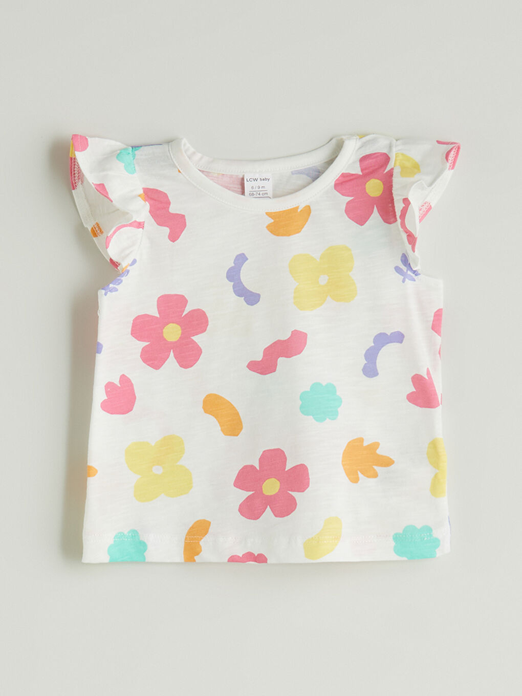 Ekru Bisiklet Yaka Çiçekli Kız Bebek Bluz