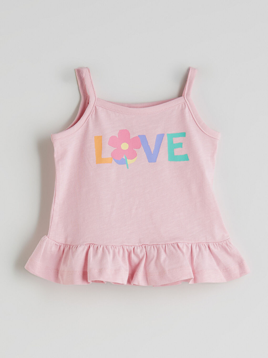 Pembe İp Askılı Fırfırlı Kız Bebek Atlet