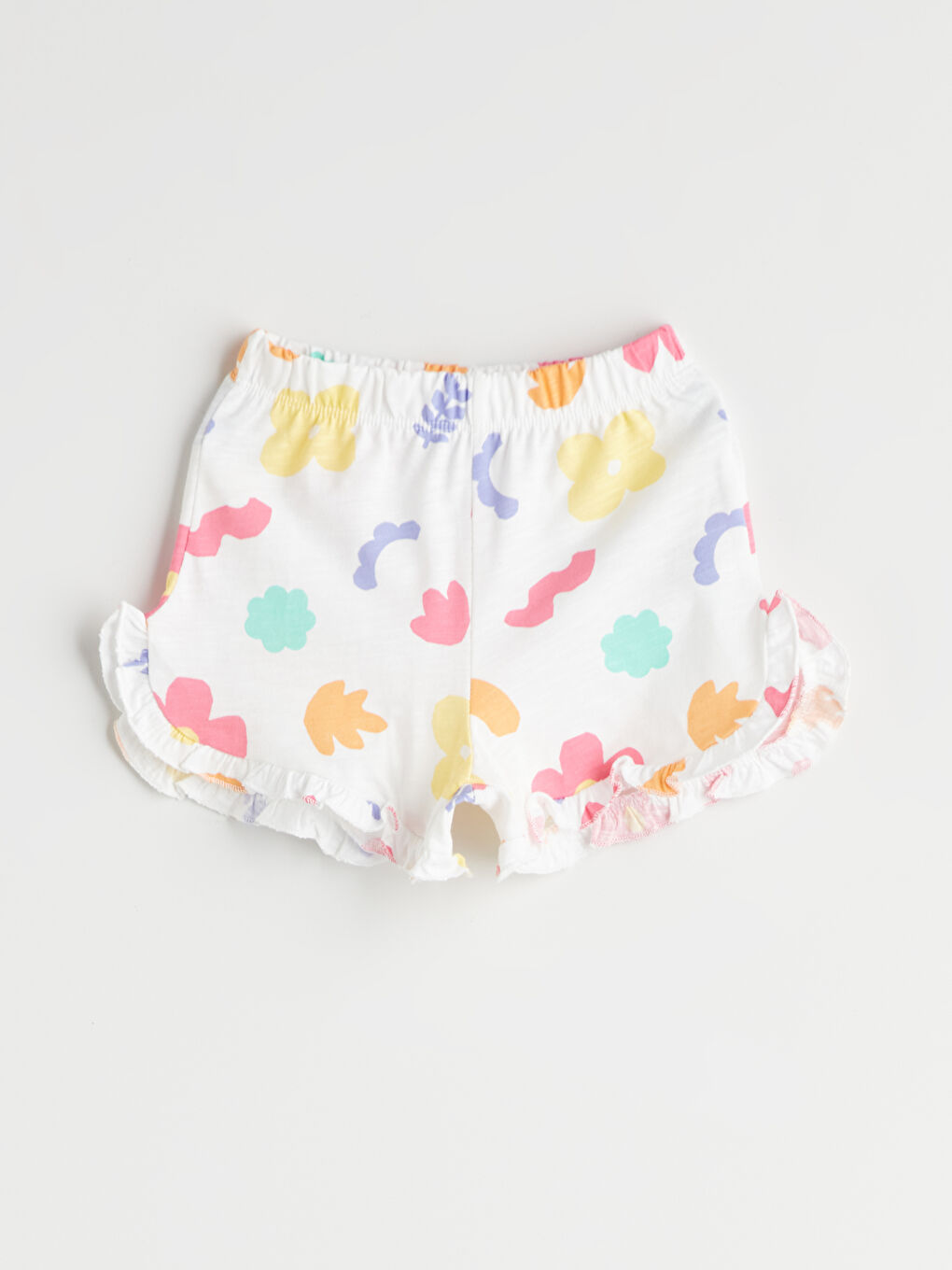 Ekru Baskılı Fırfırlı Kız Bebek Şort