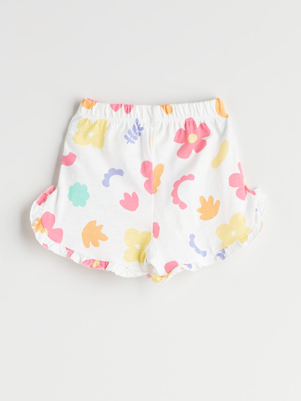 Ekru Baskılı Fırfırlı Kız Bebek Şort-1
