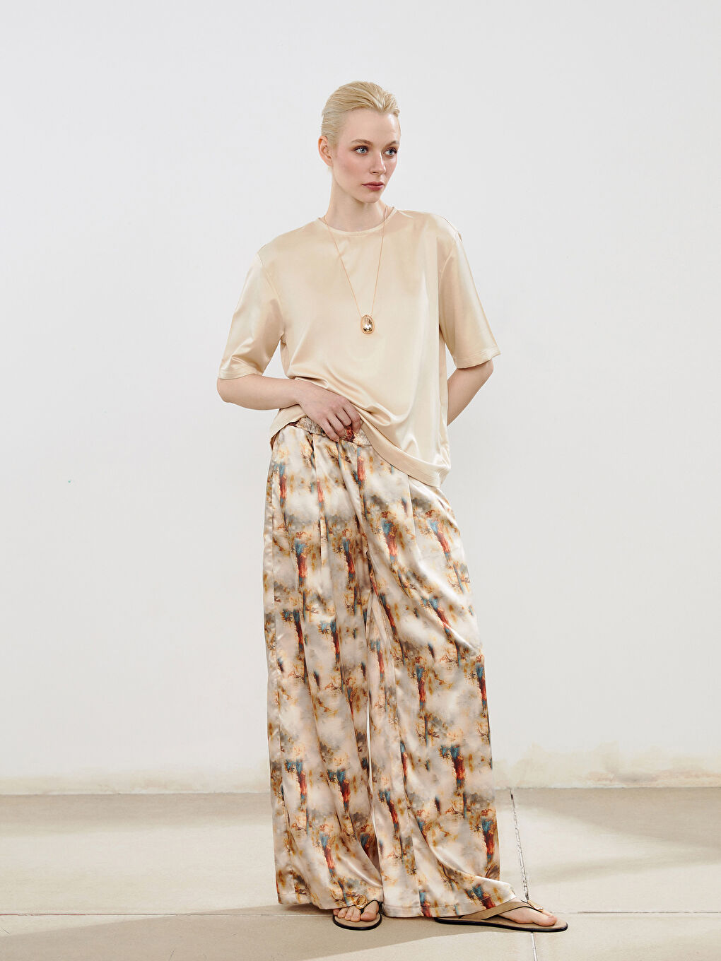 Soulife Elasticated Waist Patterned Wide Leg Women's Trousers -S5OV65Z8-LQB