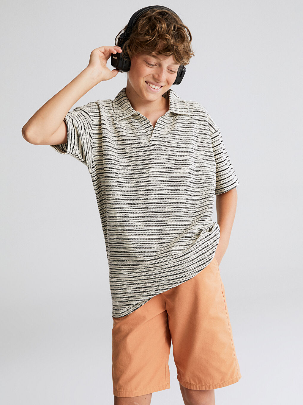 Siyah Polo Yaka Çizgili Erkek Çocuk Tişört