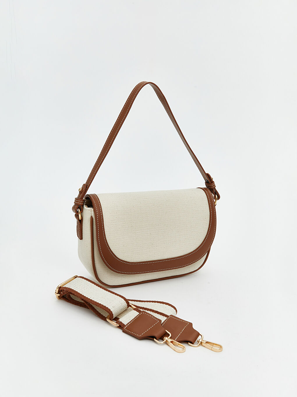 Bej Omuz Askılı Kadın Kanvas Çanta-1