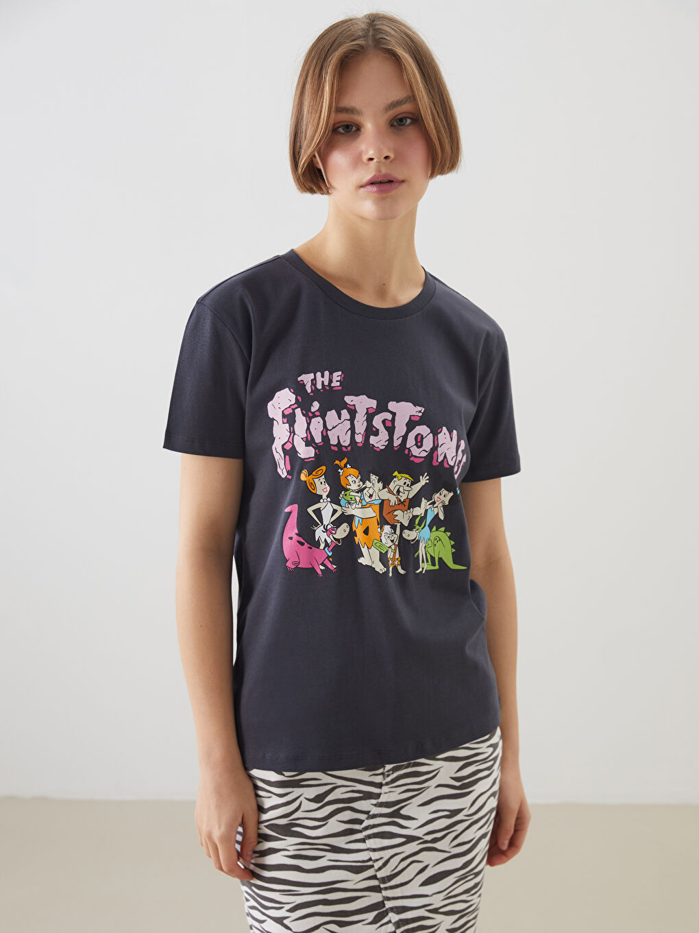 Crew Neck The Flintstones Printed Women's T-Shirt -S5OY18Z8-VDL