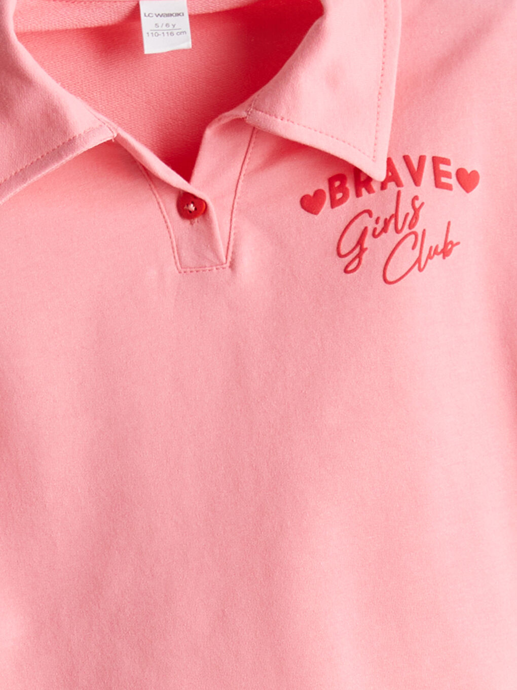 Pembe Polo Yaka Baskılı Kız Çocuk Tişört-2