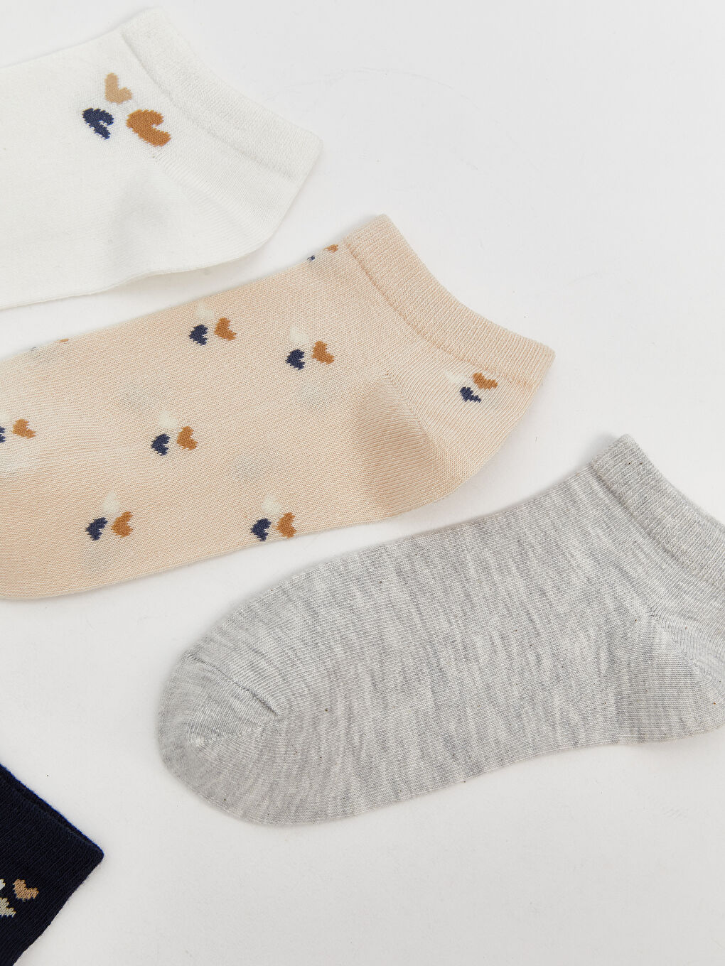 Ekru Baskılı Kadın Patik Çorap 5'li-1