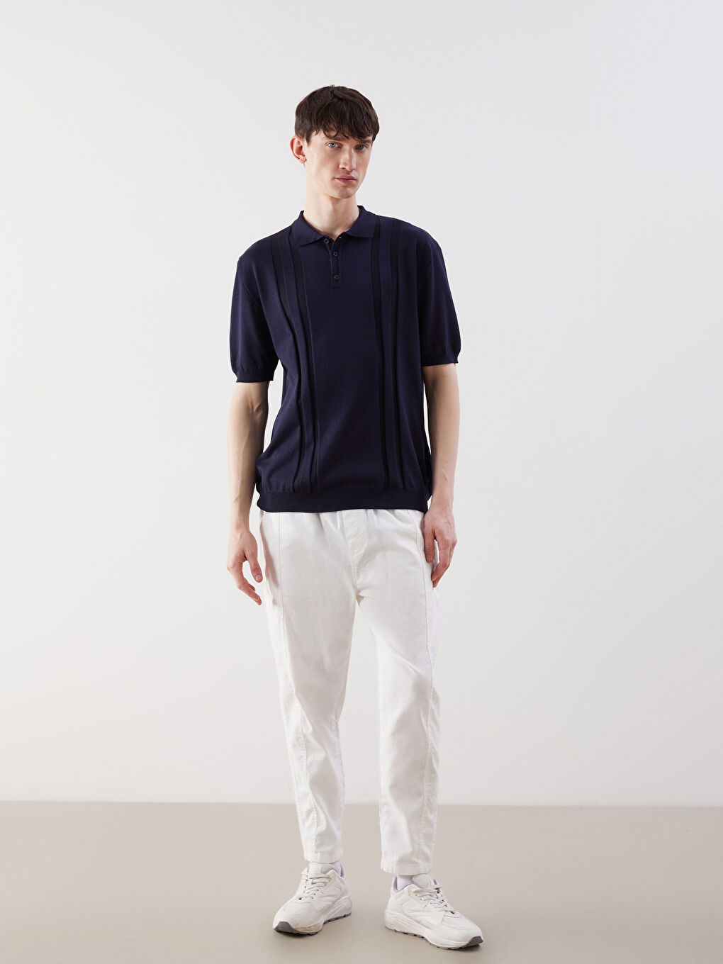 Lacivert Polo Yaka Kısa Kollu Erkek Triko Kazak-1