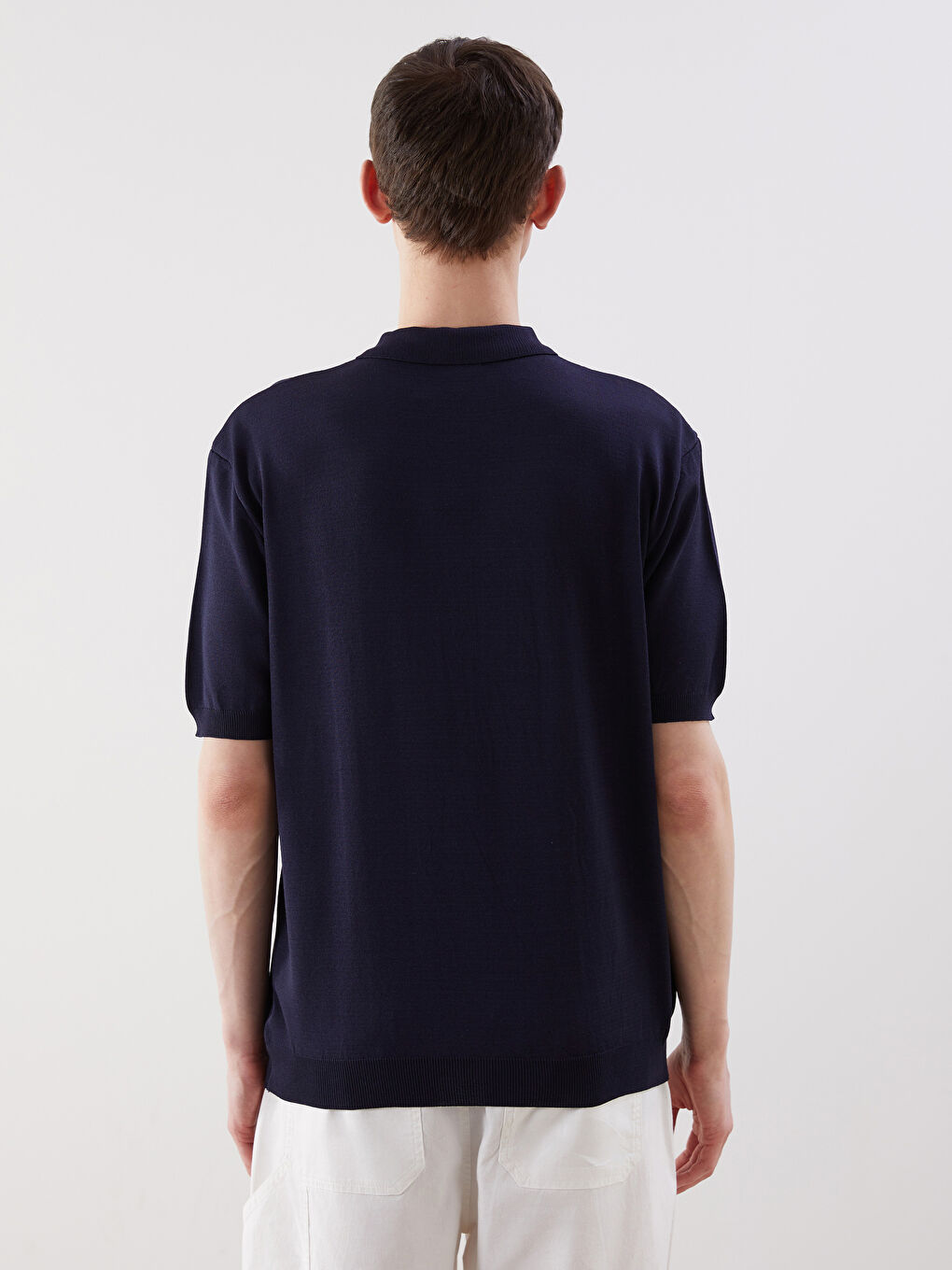 Lacivert Polo Yaka Kısa Kollu Erkek Triko Kazak-3
