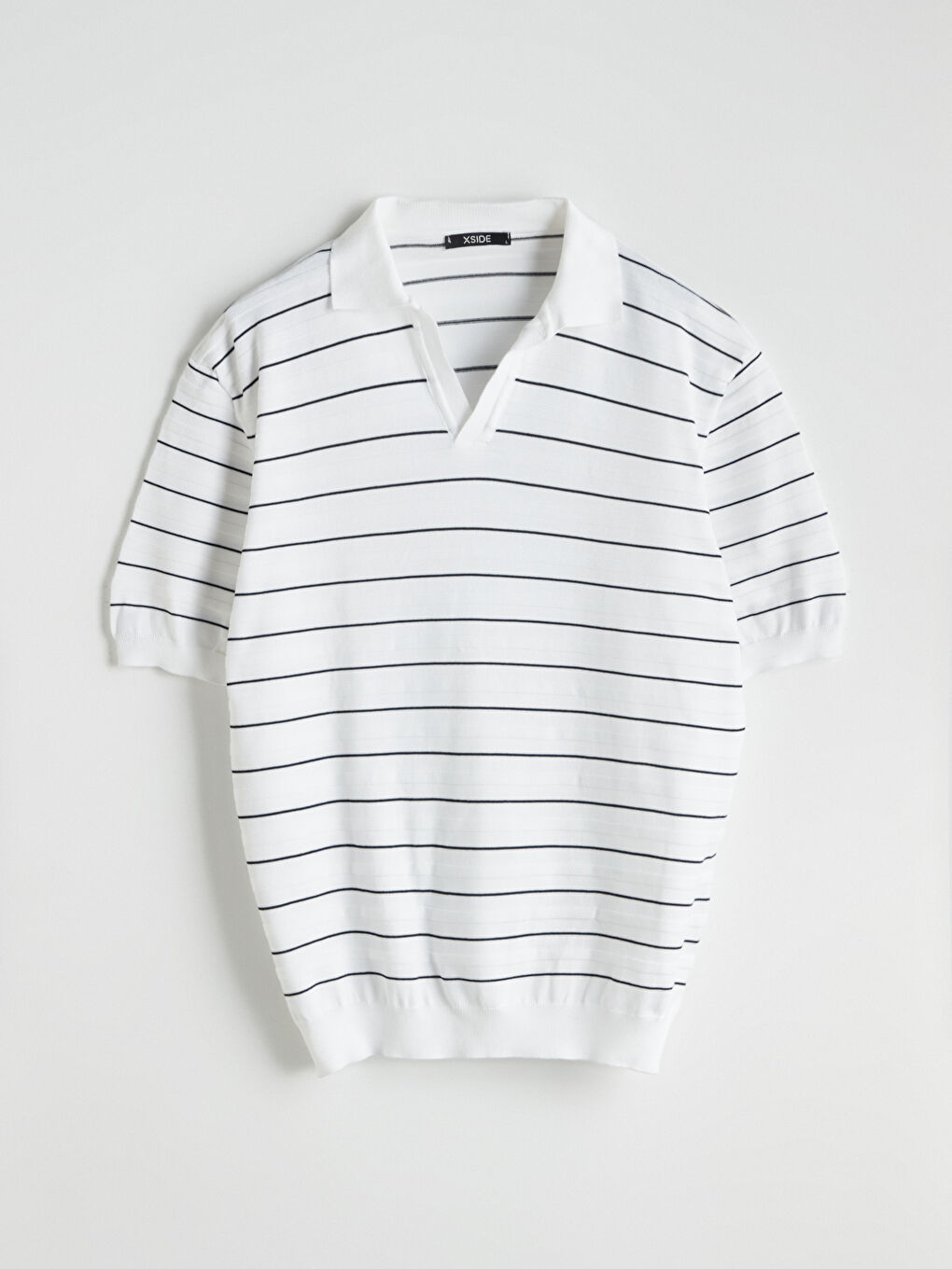 Ekru Polo Yaka Kısa Kollu Erkek Dokulu Triko Kazak-4