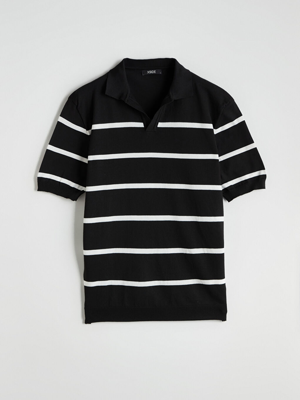 Siyah Polo Yaka Kısa Kollu Erkek Triko Kazak-4