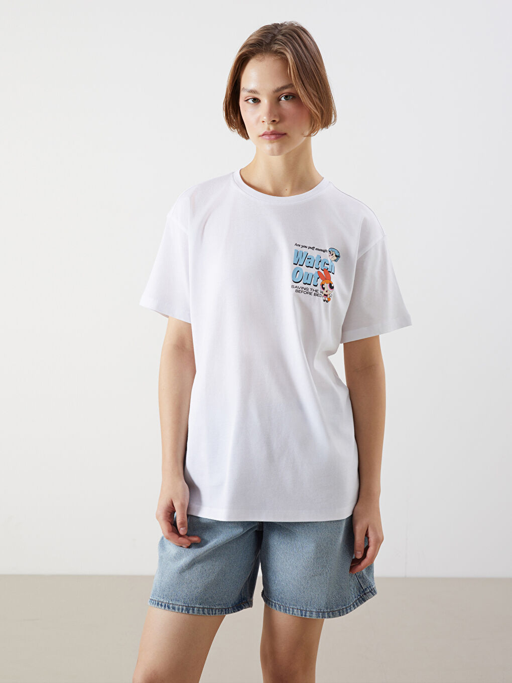 Crew Neck Powerpuff Girls Printed Women's T-Shirt -S5OY89Z8-Q6K