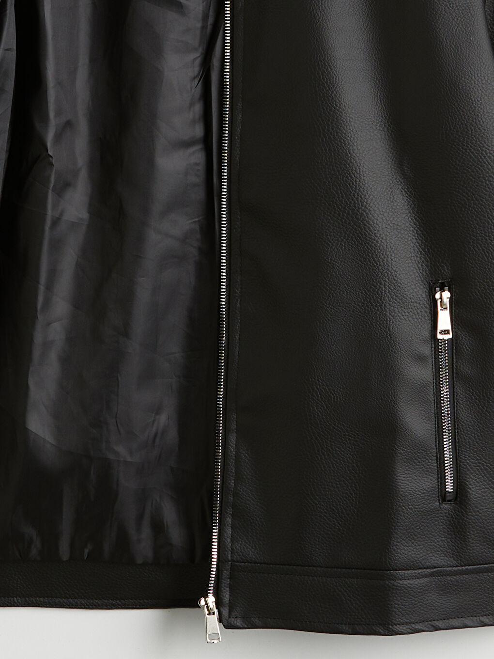 Siyah Slim Fit Gömlek Yaka Erkek Deri Görünümlü Ceket-7