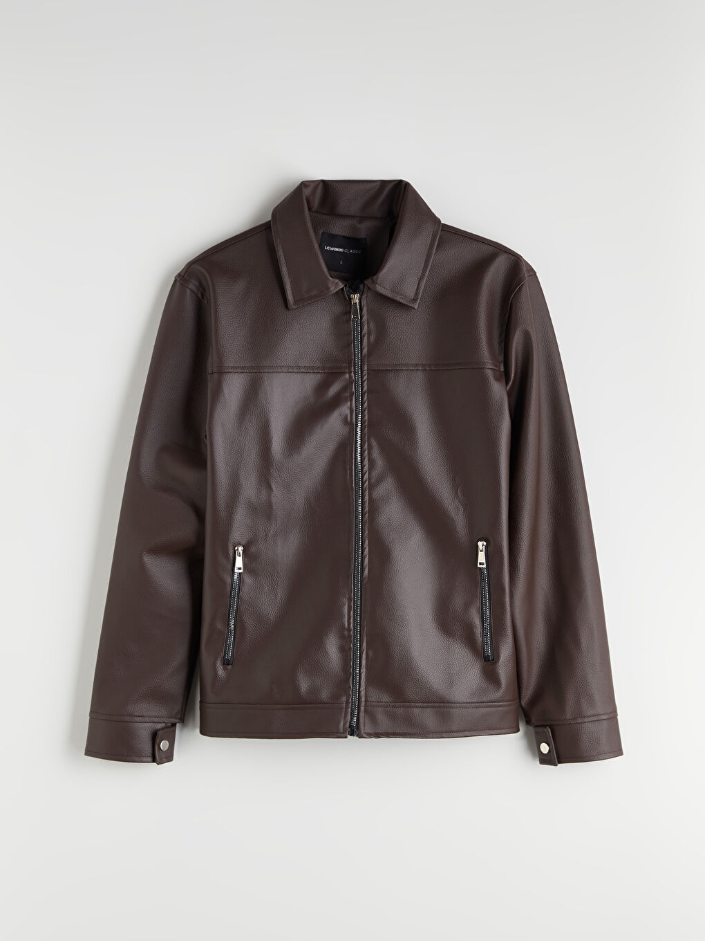 Kahverengi Slim Fit Gömlek Yaka Erkek Deri Görünümlü Ceket-5