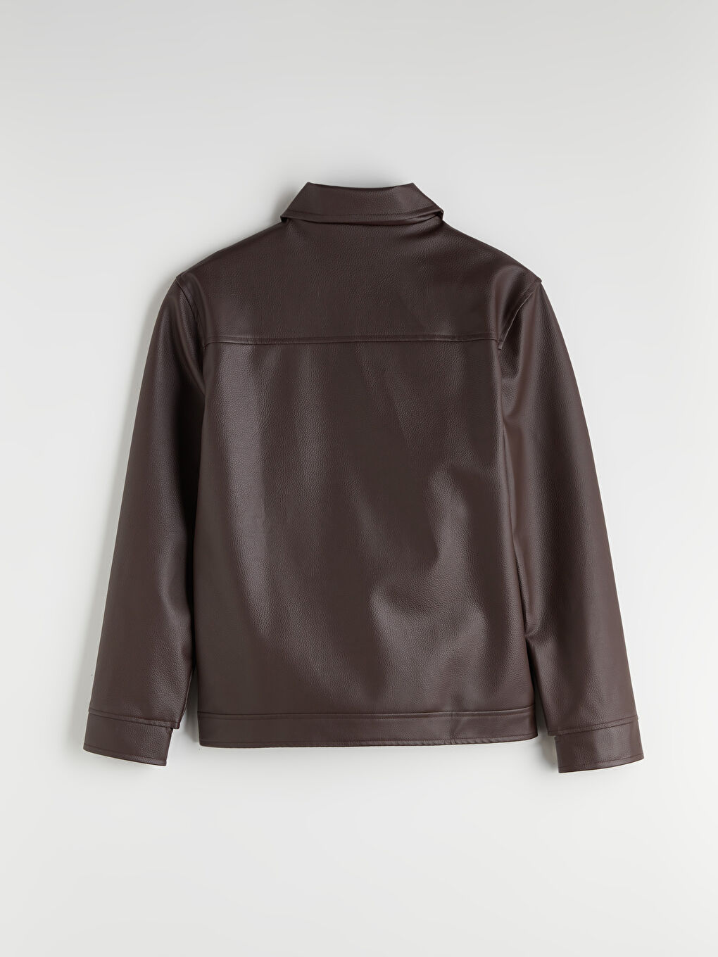 Kahverengi Slim Fit Gömlek Yaka Erkek Deri Görünümlü Ceket-6