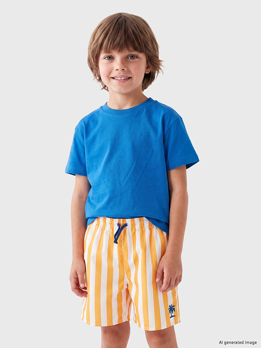 Elastic Waist Striped Boys' Swimming Shorts-1