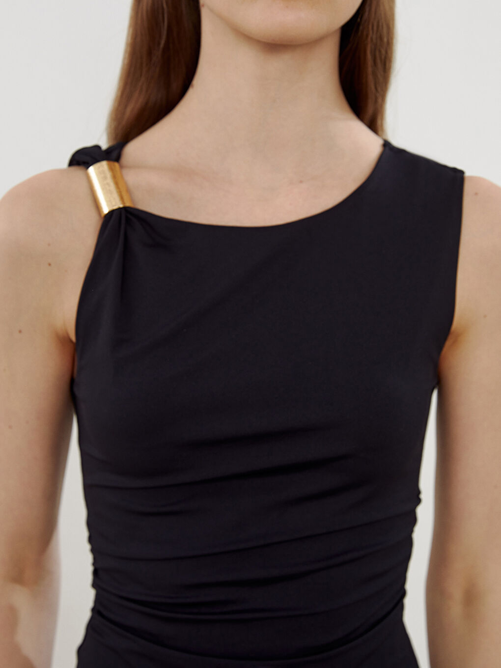 LCW Vision Crew Neck Ruched Mini Dress -S5P019Z8-CVL