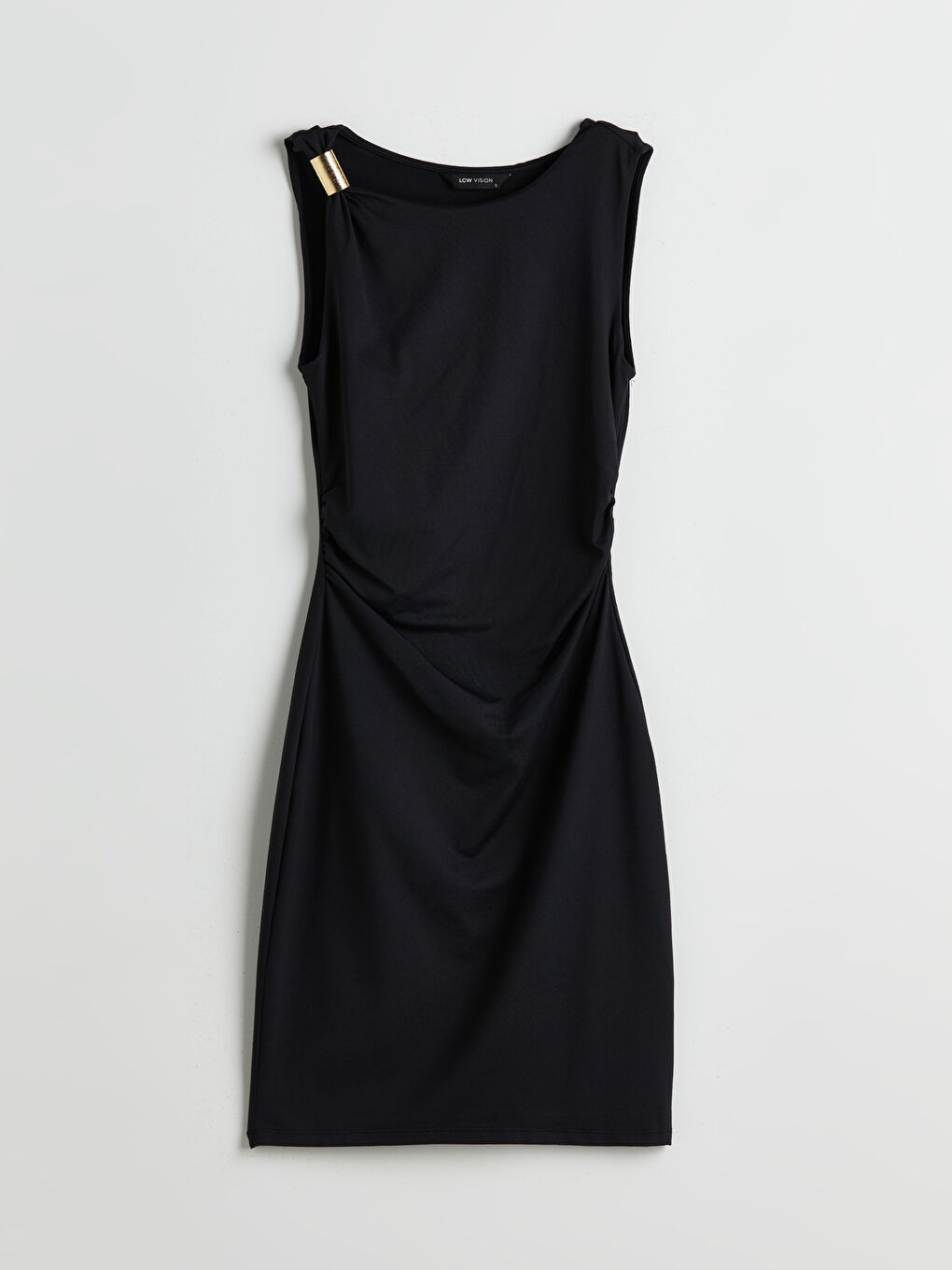 LCW Vision Crew Neck Ruched Mini Dress -S5P019Z8-CVL