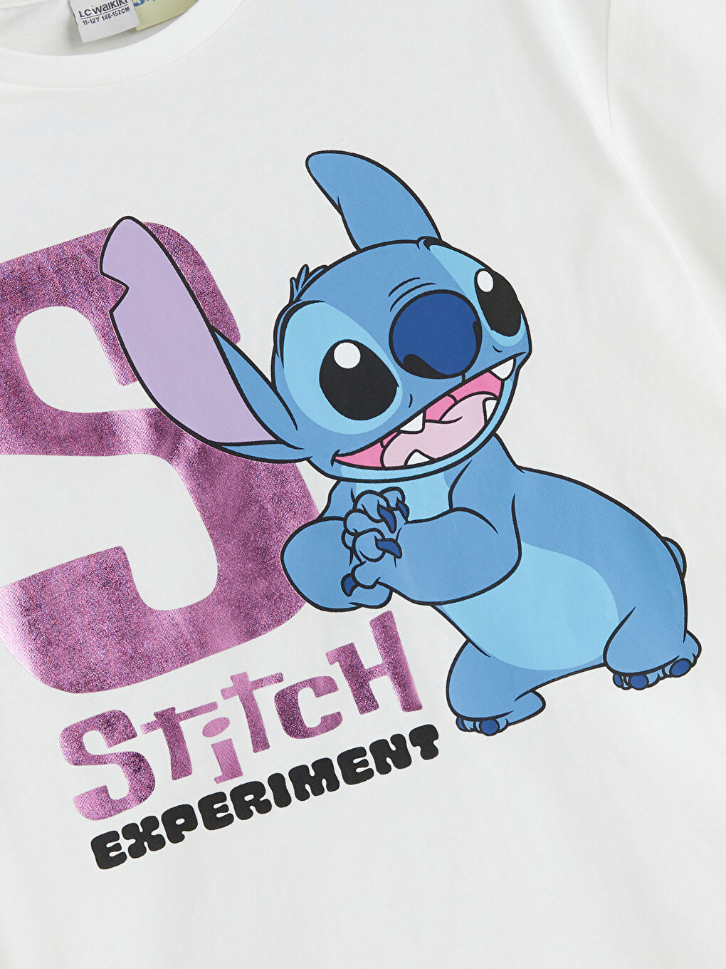 Ekru Bisiklet Yaka Stitch Baskılı Kız Çocuk Tişört-1